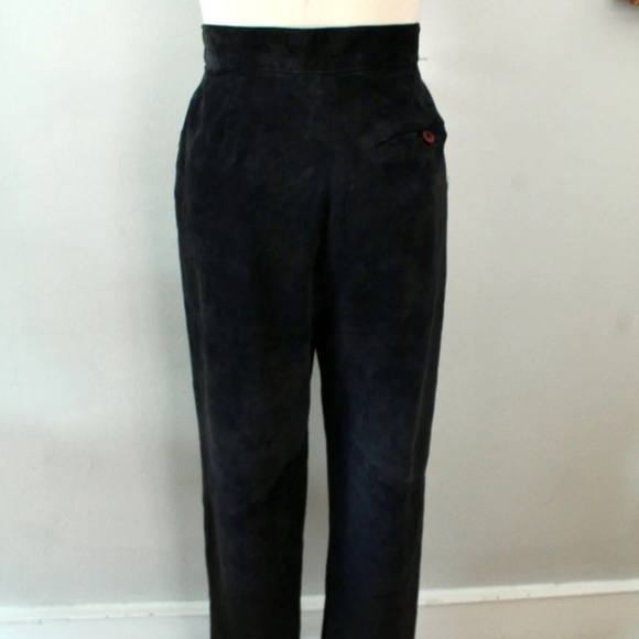 1980’s Black Suede Danier Pants with Pleats and Cuffs - Picture 2 of 6